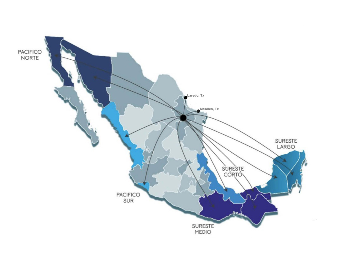 Mapa de regiones de cobertura de Fletes RGC en México
